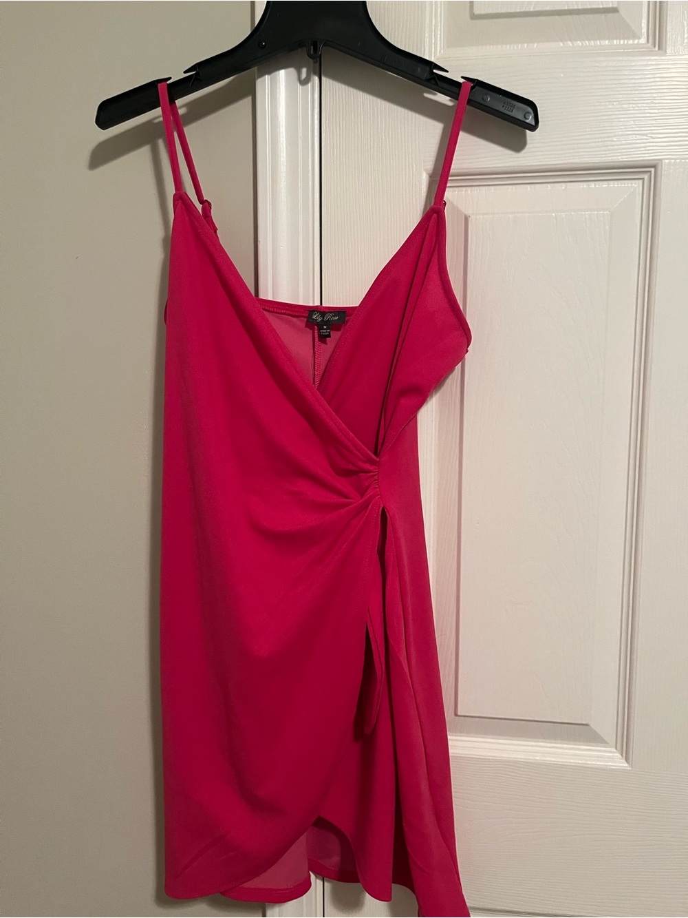 Lily Rose Hot Pink Wrap-Front Spaghetti Strap Camisole Dress